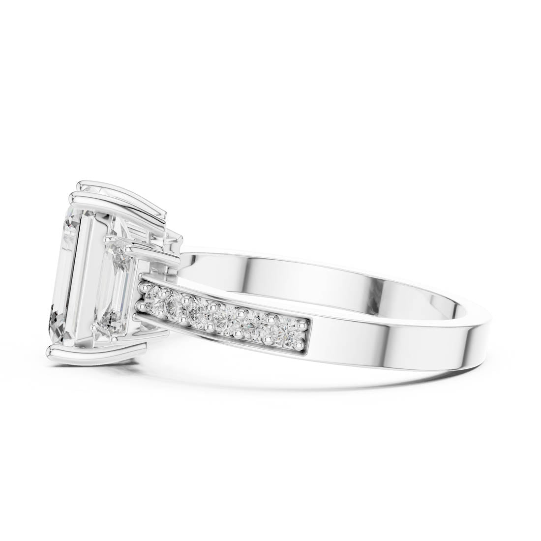 2.66 Ct. Emerald Cut Three-Stone Engagement Ring with Pavé Diamond Band (LR-0069) 11