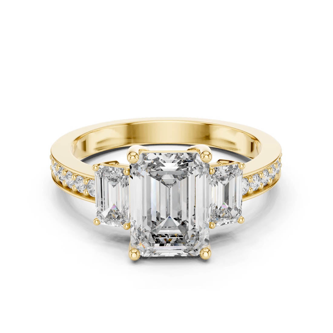 2.66 Ct. Emerald Cut Three-Stone Engagement Ring with Pavé Diamond Band (LR-0069)