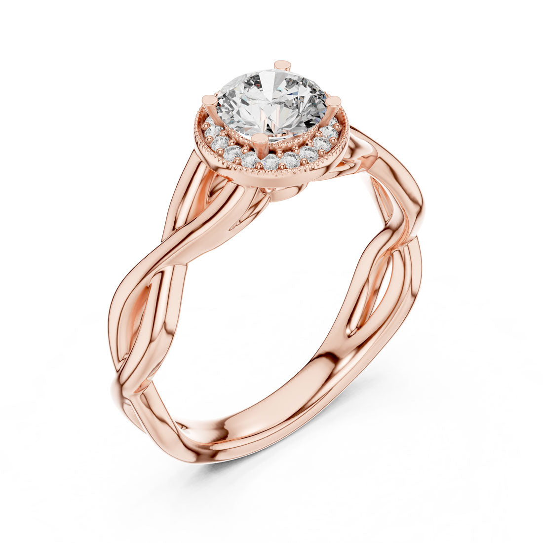 .79 Ct. Round Halo Engagement Ring with Twisted Shank Design (LR-0208) 6