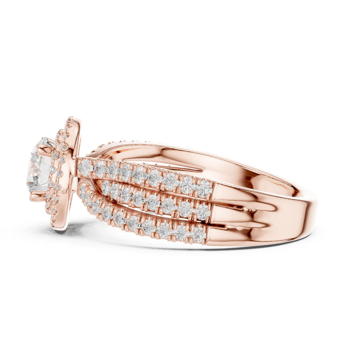 1.60 Ct. Round Diamond Double Halo Ring with Triple-Row Pavé Band (LR-0213) 11