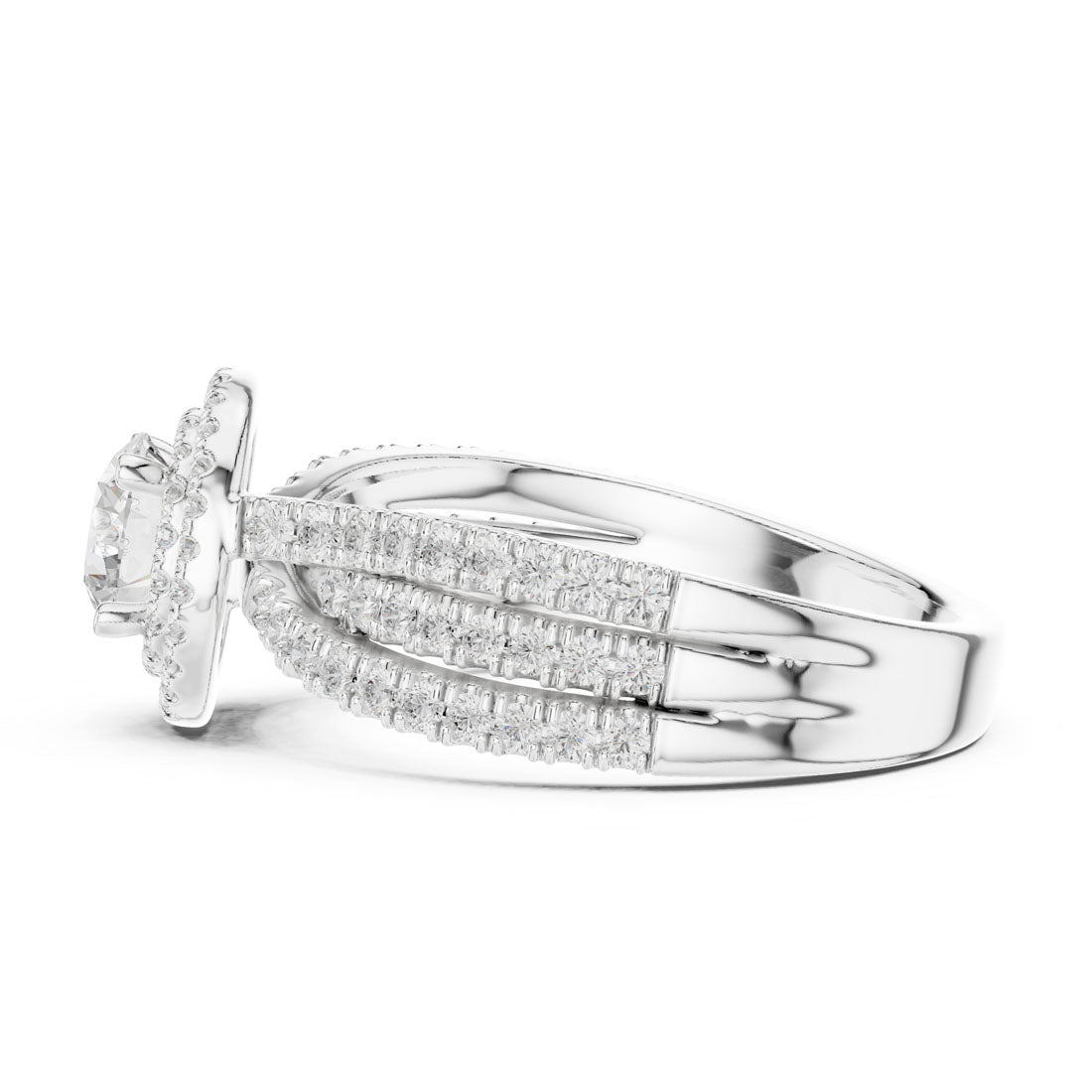 1.60 Ct. Round Diamond Double Halo Ring with Triple-Row Pavé Band (LR-0213) 12