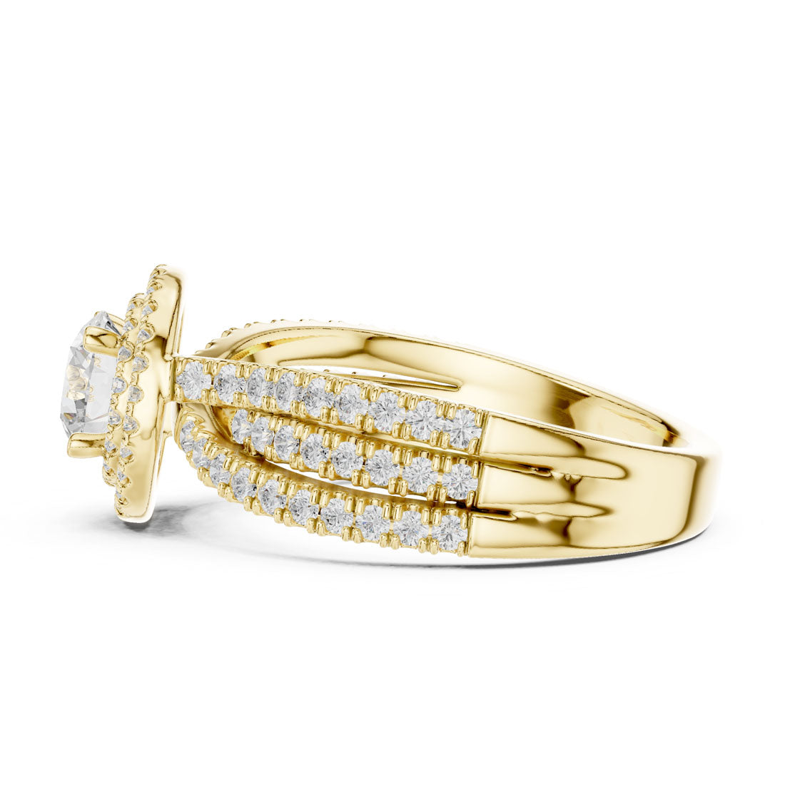 1.60 Ct. Round Diamond Double Halo Ring with Triple-Row Pavé Band (LR-0213) 4
