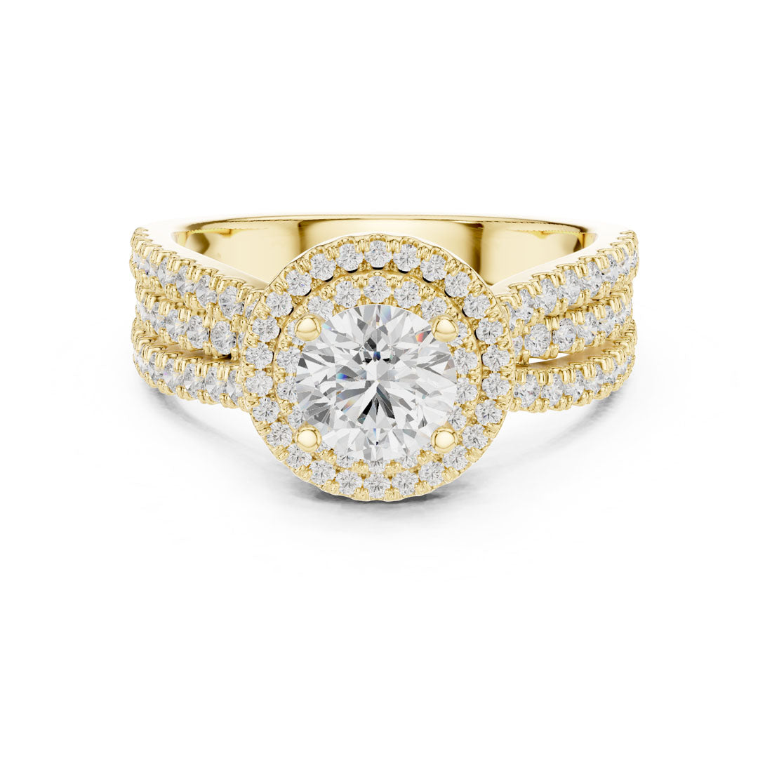1.60 Ct. Round Diamond Double Halo Ring with Triple-Row Pavé Band (LR-0213) 5
