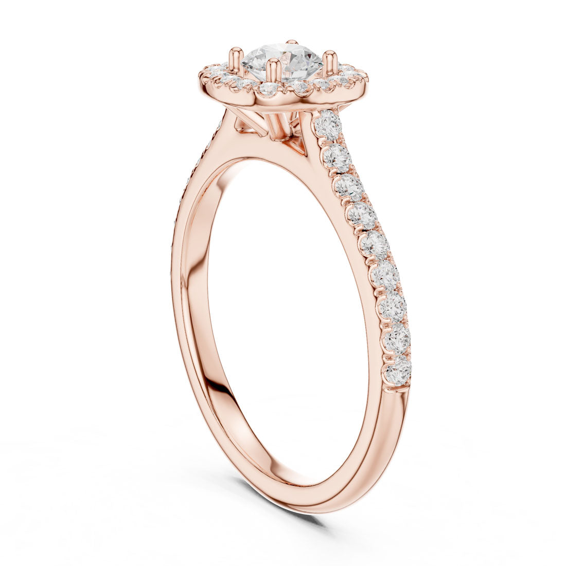 .82 Ct. Round Diamond Solitaire with Cushion-Shaped Halo and Pavé Band (LR-0216) 11