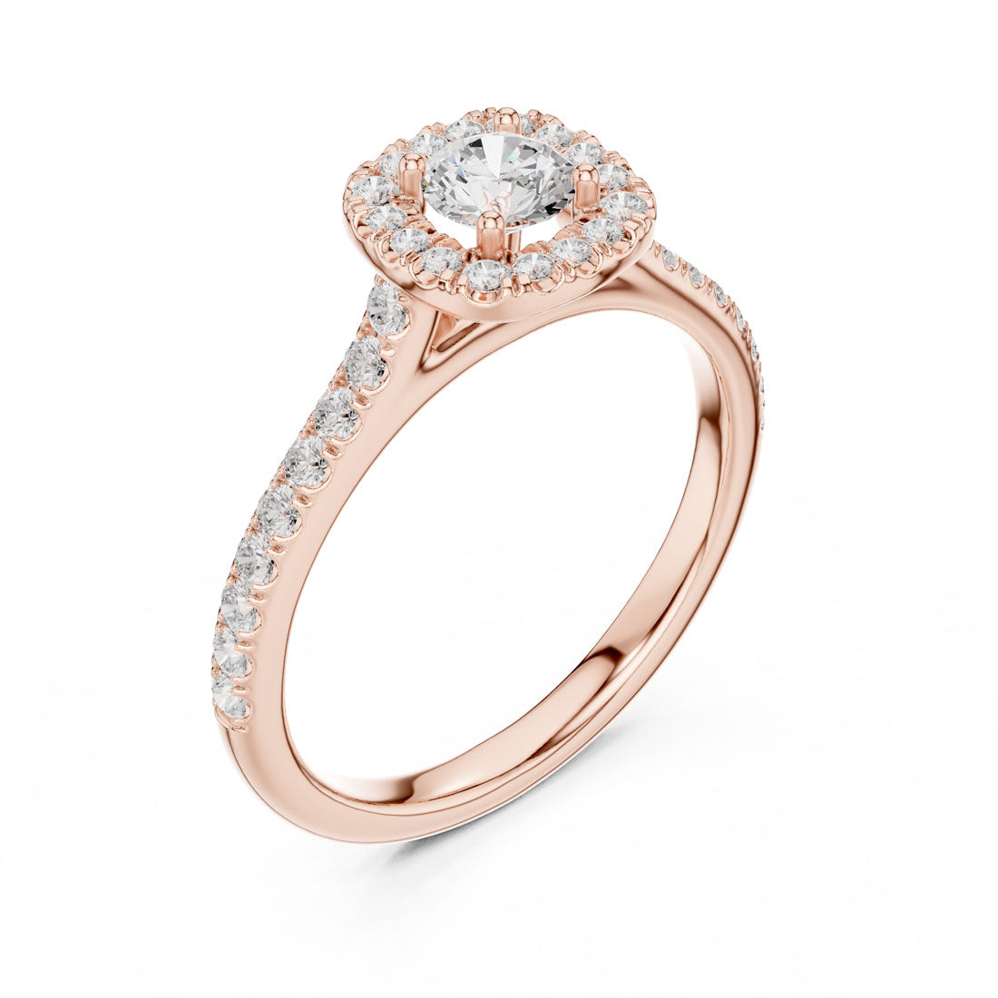 .82 Ct. Round Diamond Solitaire with Cushion-Shaped Halo and Pavé Band (LR-0216) 8