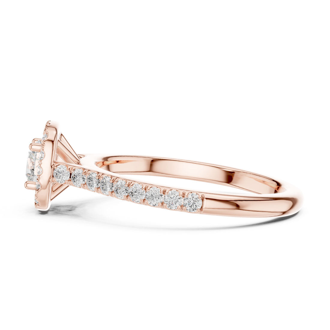 .82 Ct. Round Diamond Solitaire with Cushion-Shaped Halo and Pavé Band (LR-0216) 9