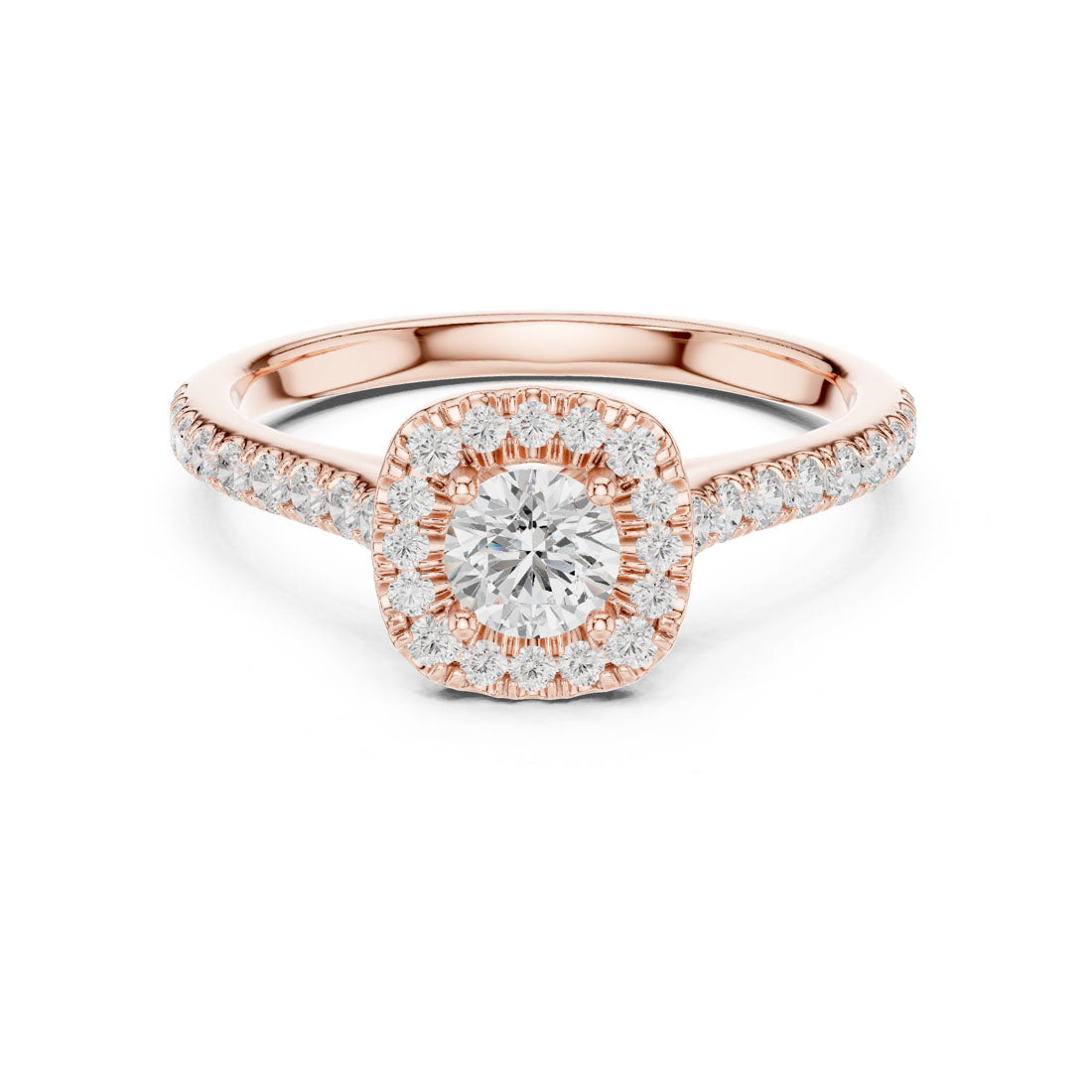 .82 Ct. Round Diamond Solitaire with Cushion-Shaped Halo and Pavé Band (LR-0216) 5