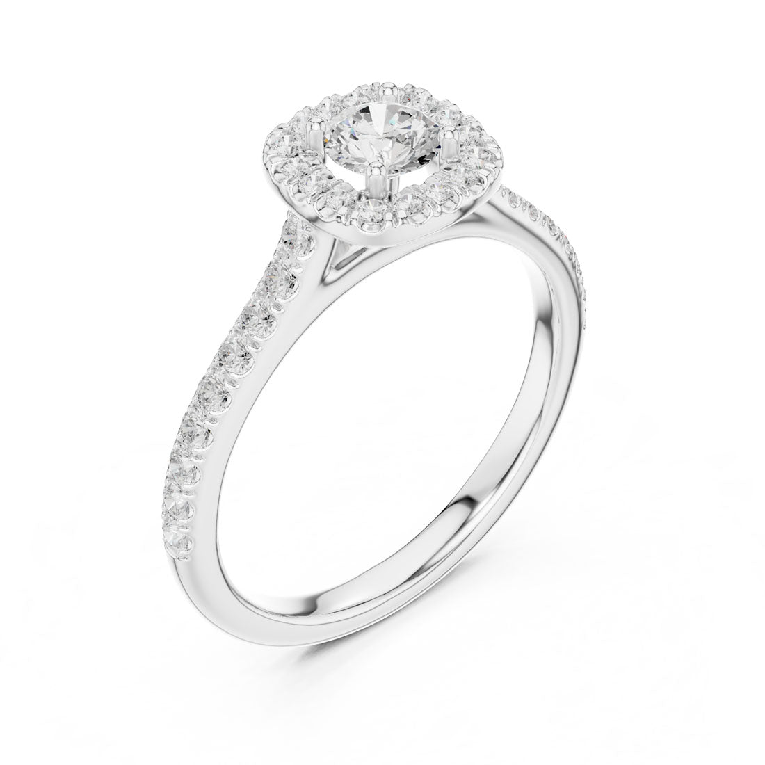 .82 Ct. Round Diamond Solitaire with Cushion-Shaped Halo and Pavé Band (LR-0216) 6