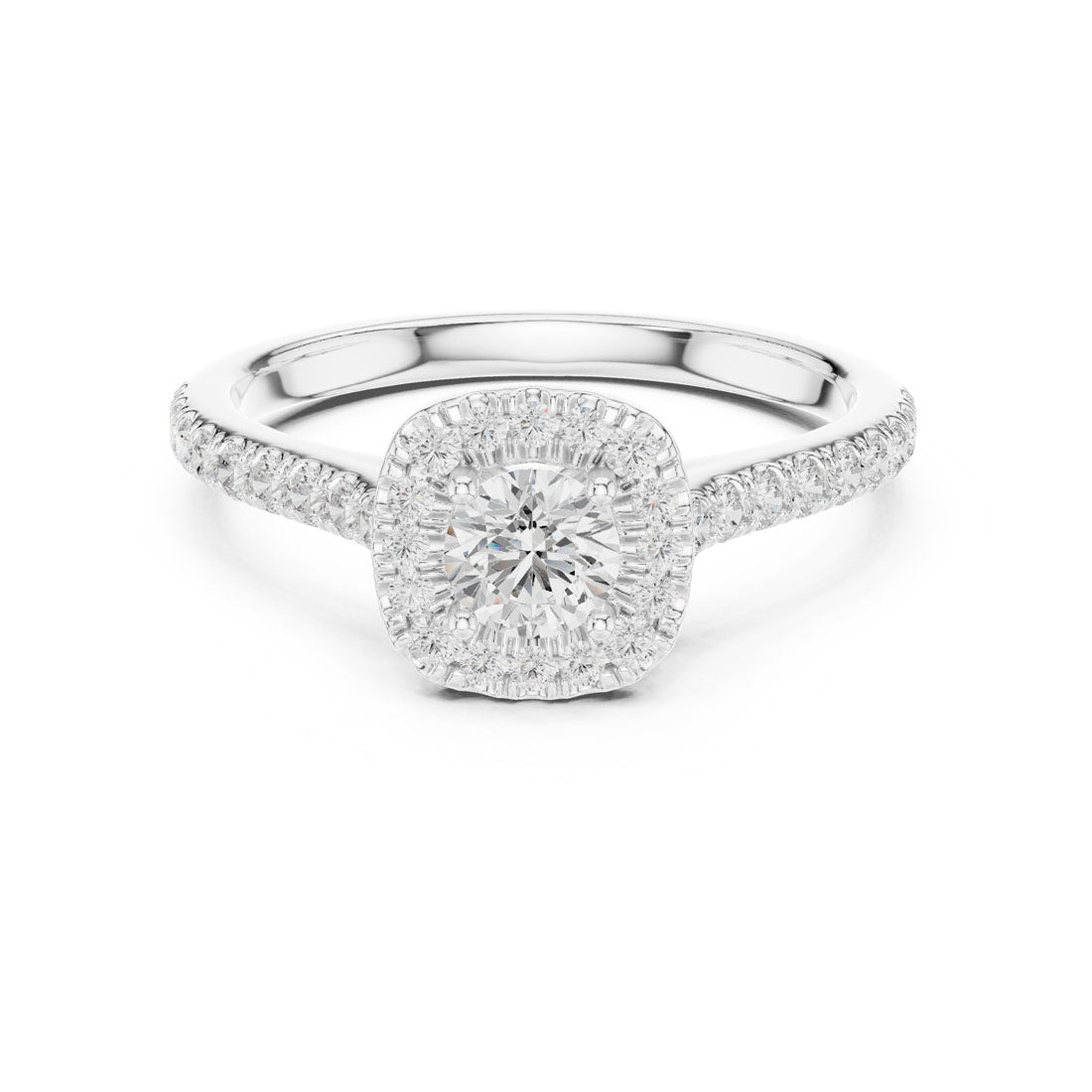 .82 Ct. Round Diamond Solitaire with Cushion-Shaped Halo and Pavé Band (LR-0216) 7