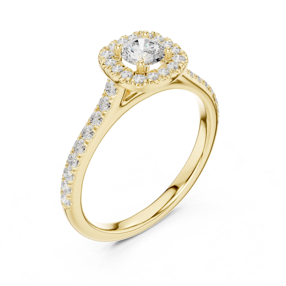 .82 Ct. Round Diamond Solitaire with Cushion-Shaped Halo and Pavé Band (LR-0216)