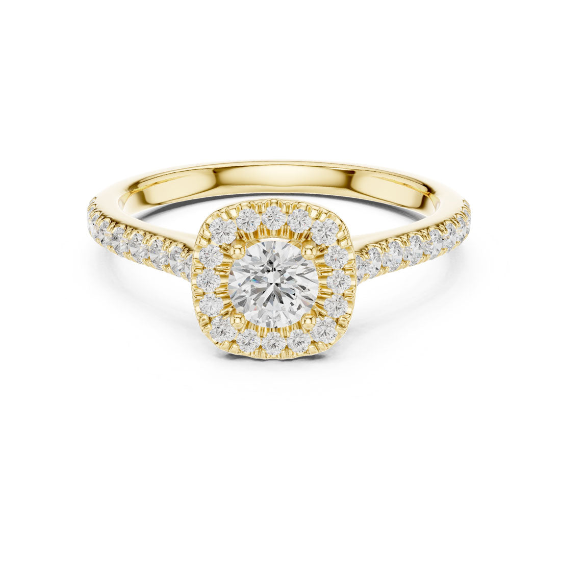.82 Ct. Round Diamond Solitaire with Cushion-Shaped Halo and Pavé Band (LR-0216)