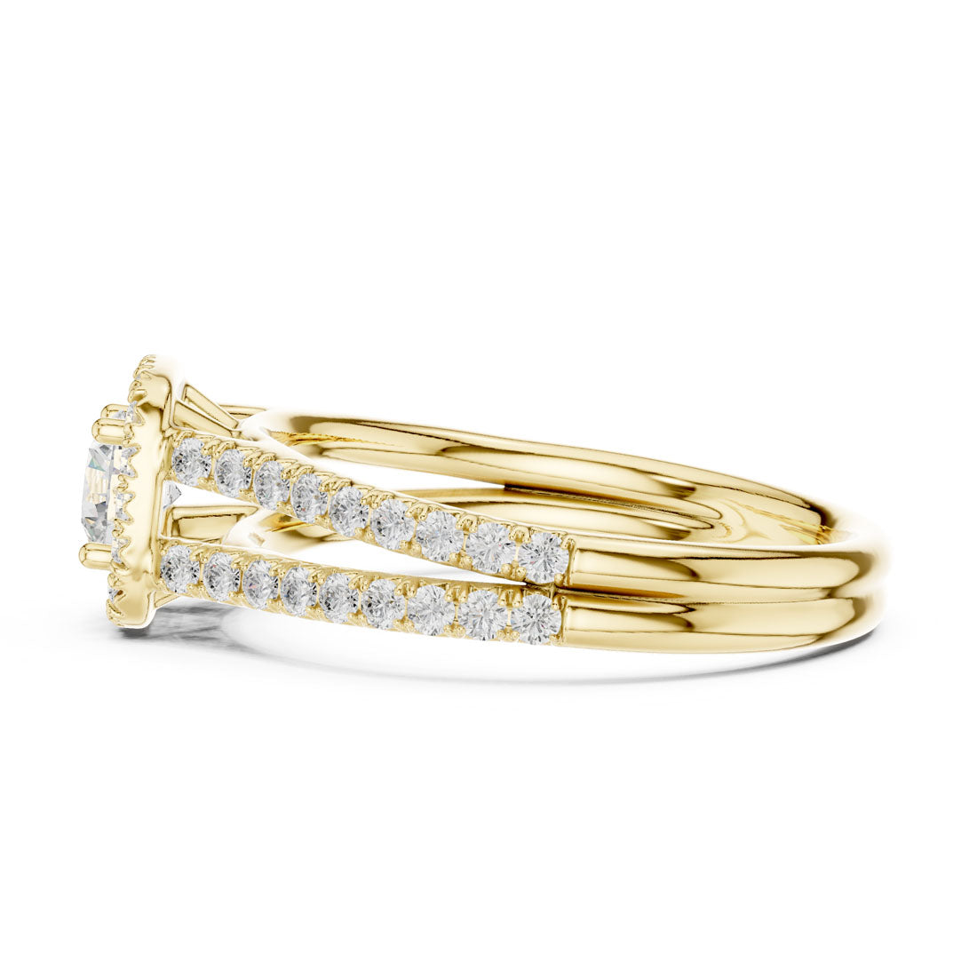 1.01 Ct. Round Diamond Solitaire with Cushion-Shaped Halo and Double Pavé Band (LR-0217) 4