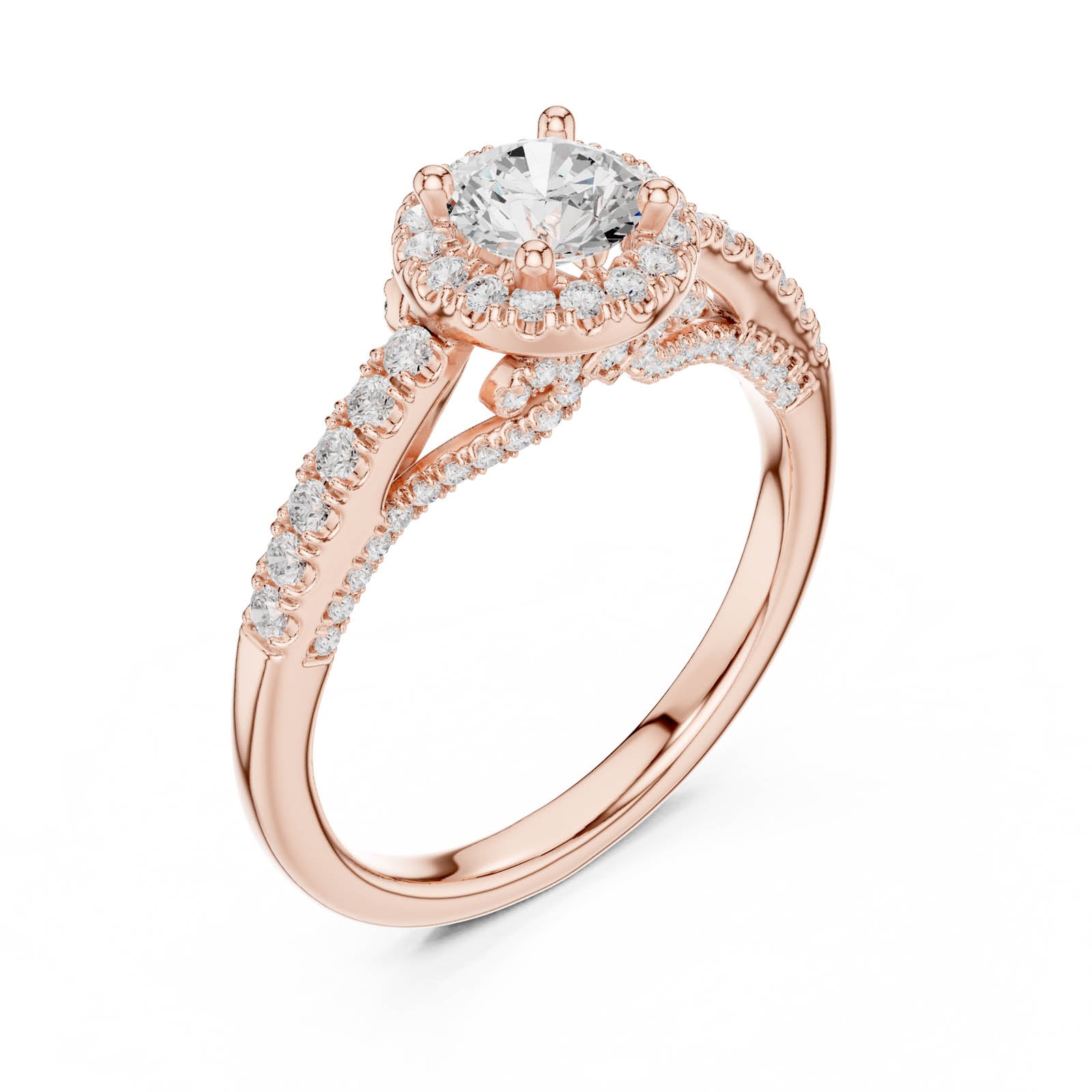 1.19 Ct. Round Diamond Halo Ring with Pavé Band (LR-0218) 10