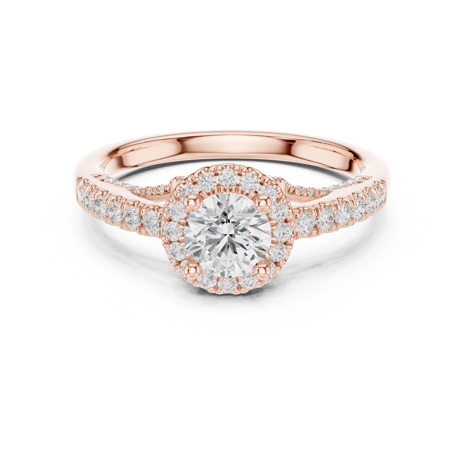 1.19 Ct. Round Diamond Halo Ring with Pavé Band (LR-0218) 11