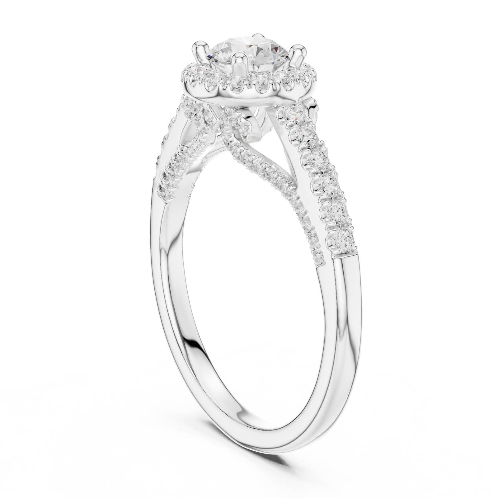1.19 Ct. Round Diamond Halo Ring with Pavé Band (LR-0218) 12