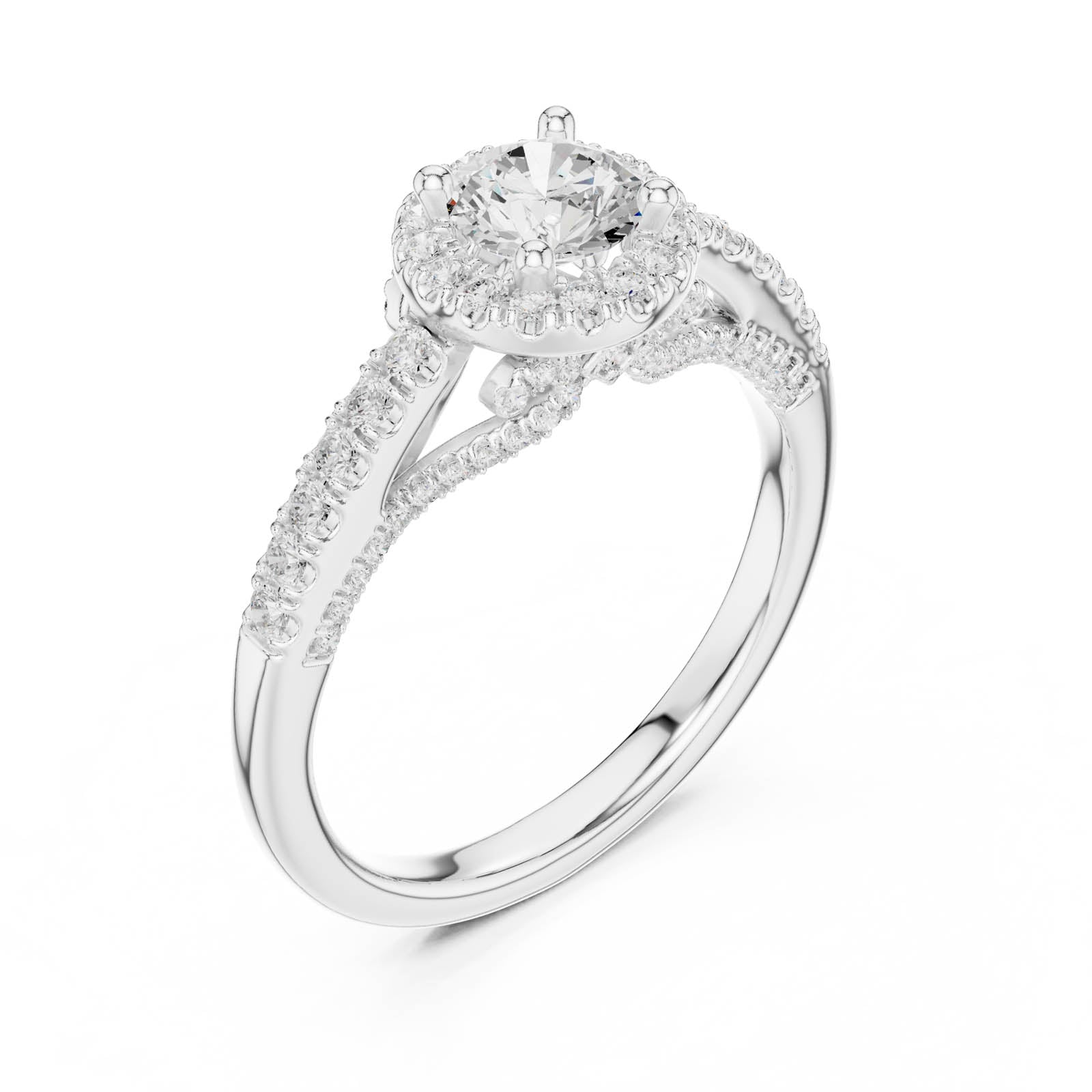 1.19 Ct. Round Diamond Halo Ring with Pavé Band (LR-0218)