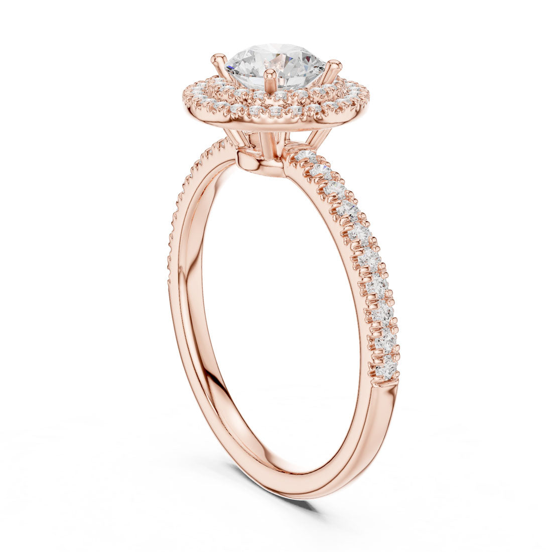 1.16 Ct. Round Diamond Solitaire with Cushion-Shaped Halo and Pavé Band (LR-0219) 10