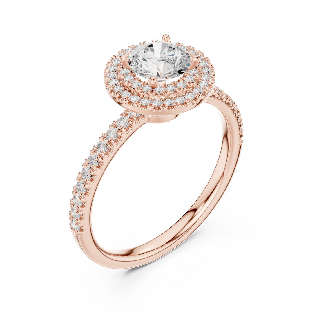 1.16 Ct. Round Diamond Solitaire with Cushion-Shaped Halo and Pavé Band (LR-0219) 6