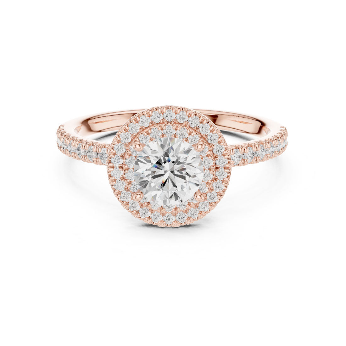 1.16 Ct. Round Diamond Solitaire with Cushion-Shaped Halo and Pavé Band (LR-0219) 7