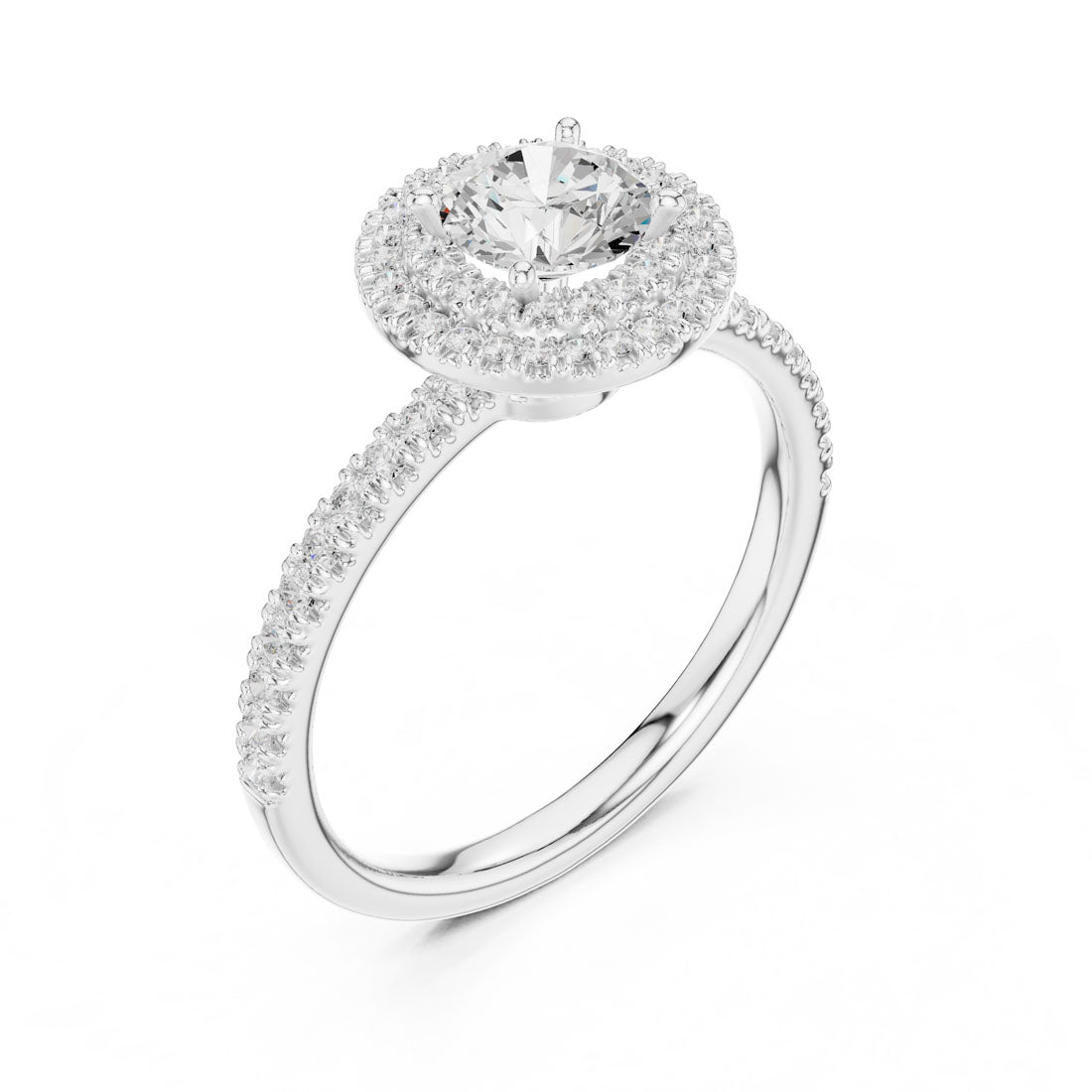 1.16 Ct. Round Diamond Solitaire with Cushion-Shaped Halo and Pavé Band (LR-0219) 8