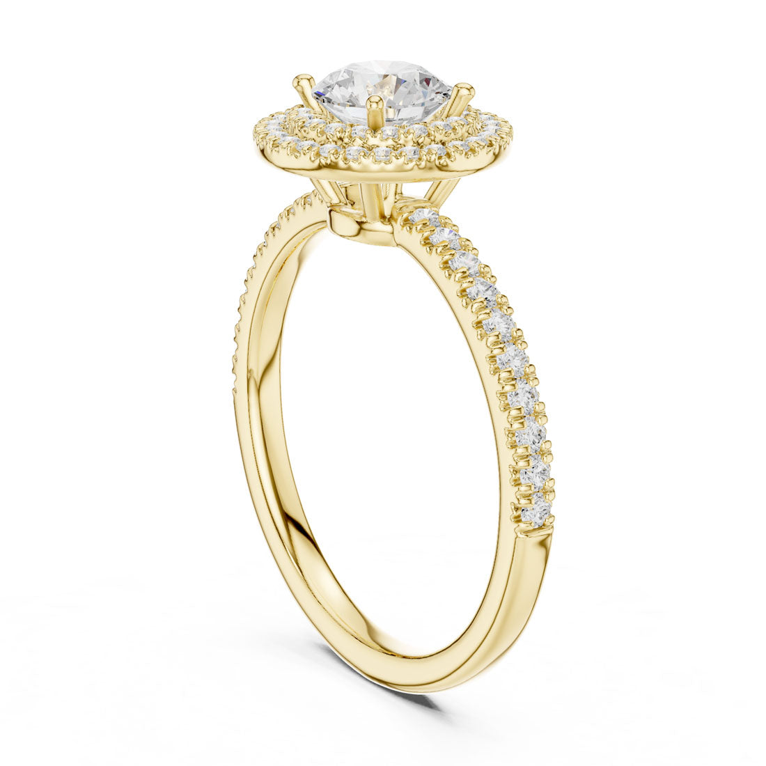 1.16 Ct. Round Diamond Solitaire with Cushion-Shaped Halo and Pavé Band (LR-0219) 3