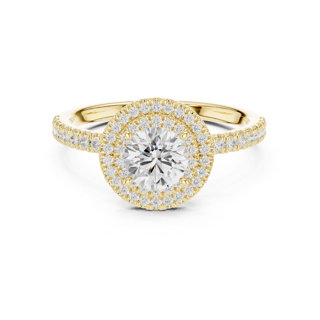 1.16 Ct. Round Diamond Solitaire with Cushion-Shaped Halo and Pavé Band (LR-0219) 5