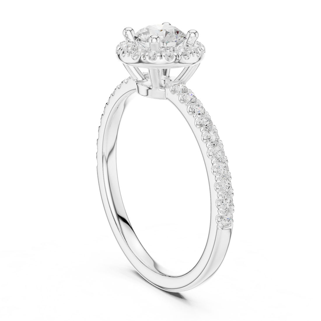 .87 Ct. Round Diamond Solitaire with Round Halo and Pavé Band (LR-0220) 10