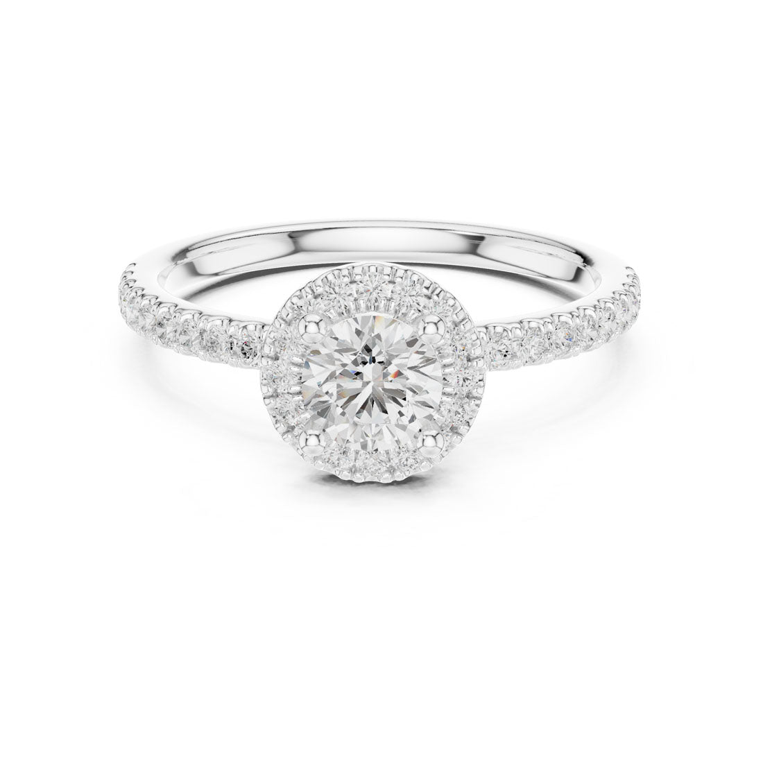 .87 Ct. Round Diamond Solitaire with Round Halo and Pavé Band (LR-0220)