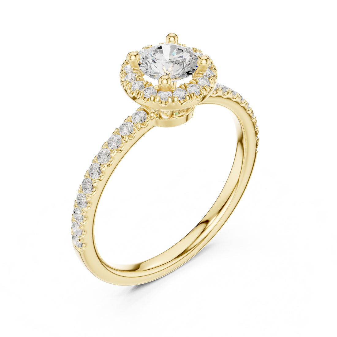 .87 Ct. Round Diamond Solitaire with Round Halo and Pavé Band (LR-0220)