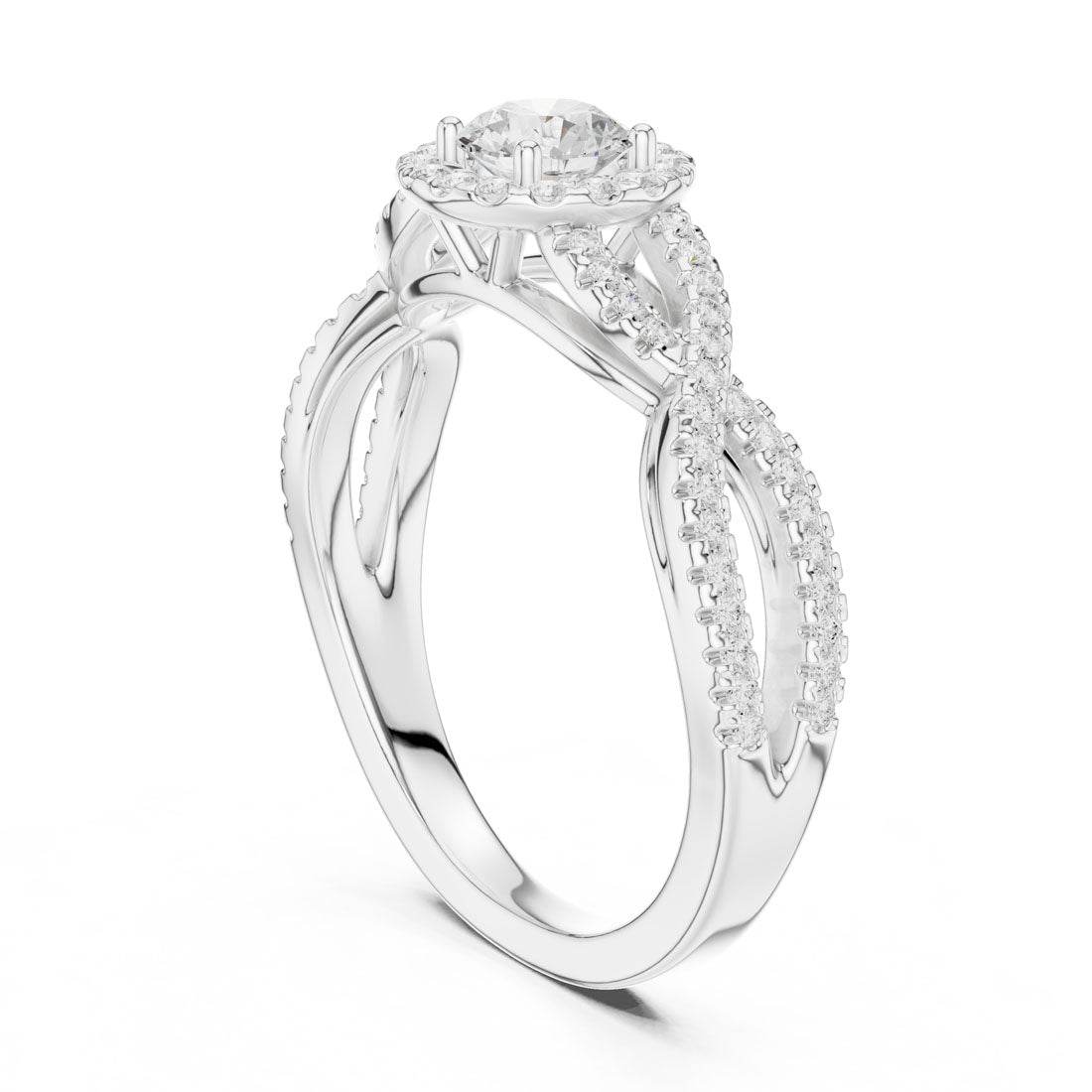 .84 Ct. Round Diamond Solitaire with Round Halo and Pavé-Set Band (LR-0222) 9