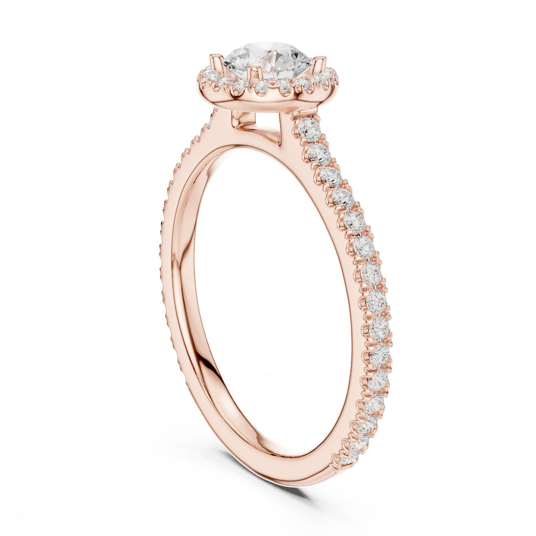 .98 Ct. Round Diamond Solitaire with Round Halo and Pavé-Set Band (LR-0224) 9