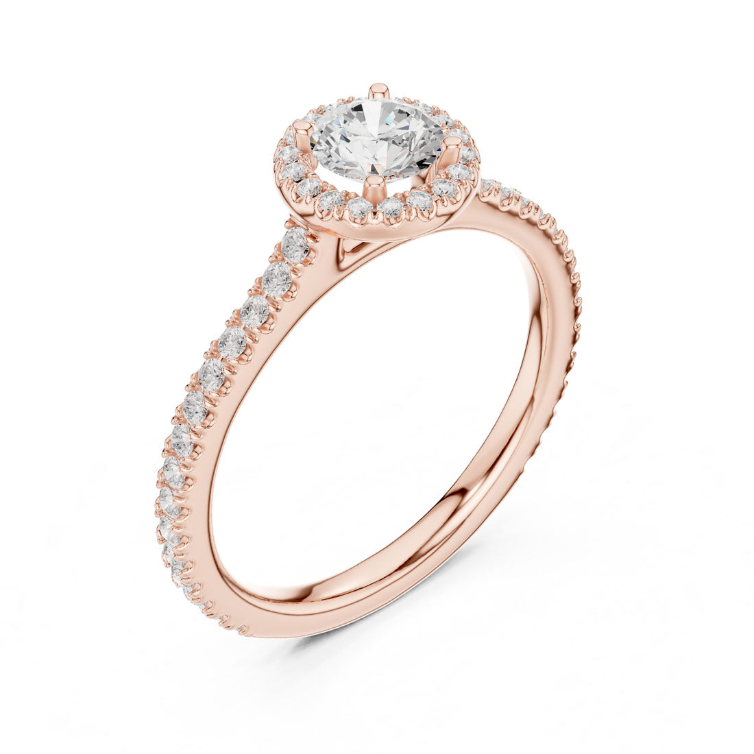 .98 Ct. Round Diamond Solitaire with Round Halo and Pavé-Set Band (LR-0224) 6