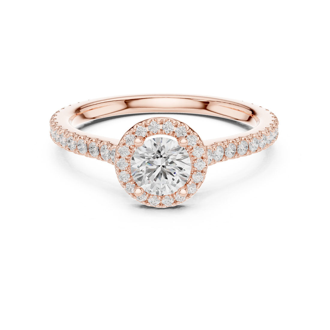 .98 Ct. Round Diamond Solitaire with Round Halo and Pavé-Set Band (LR-0224) 7