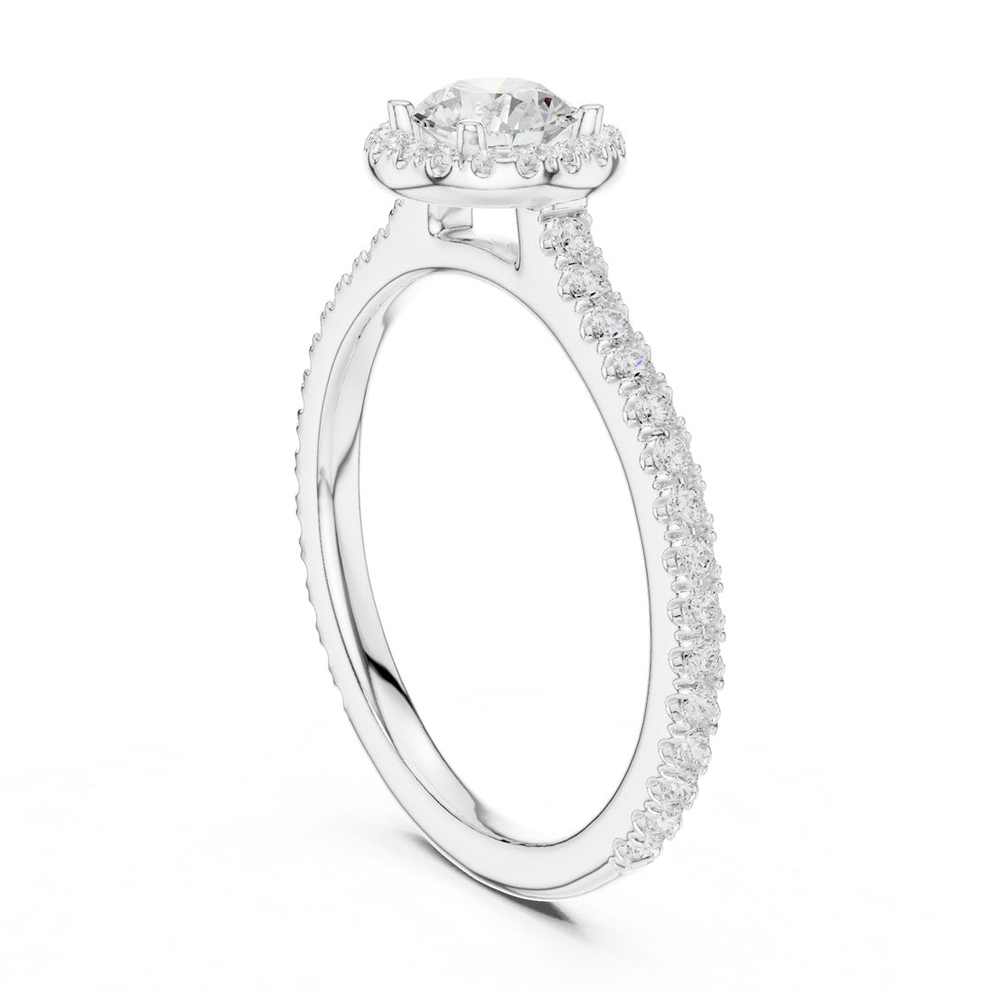 .98 Ct. Round Diamond Solitaire with Round Halo and Pavé-Set Band (LR-0224) 10