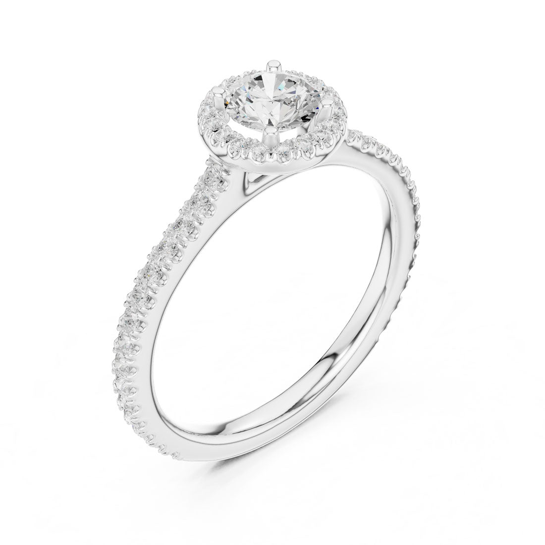 .98 Ct. Round Diamond Solitaire with Round Halo and Pavé-Set Band (LR-0224) 8