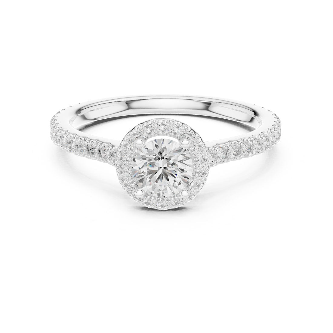 .98 Ct. Round Diamond Solitaire with Round Halo and Pavé-Set Band (LR-0224)