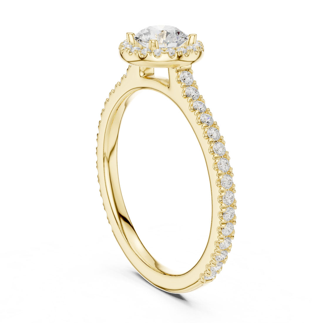 .98 Ct. Round Diamond Solitaire with Round Halo and Pavé-Set Band (LR-0224) 3