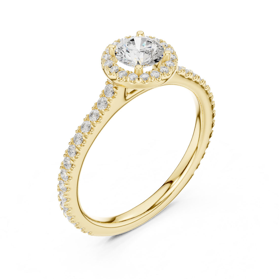 .98 Ct. Round Diamond Solitaire with Round Halo and Pavé-Set Band (LR-0224)