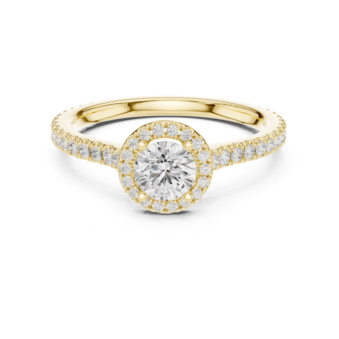 .98 Ct. Round Diamond Solitaire with Round Halo and Pavé-Set Band (LR-0224) 5