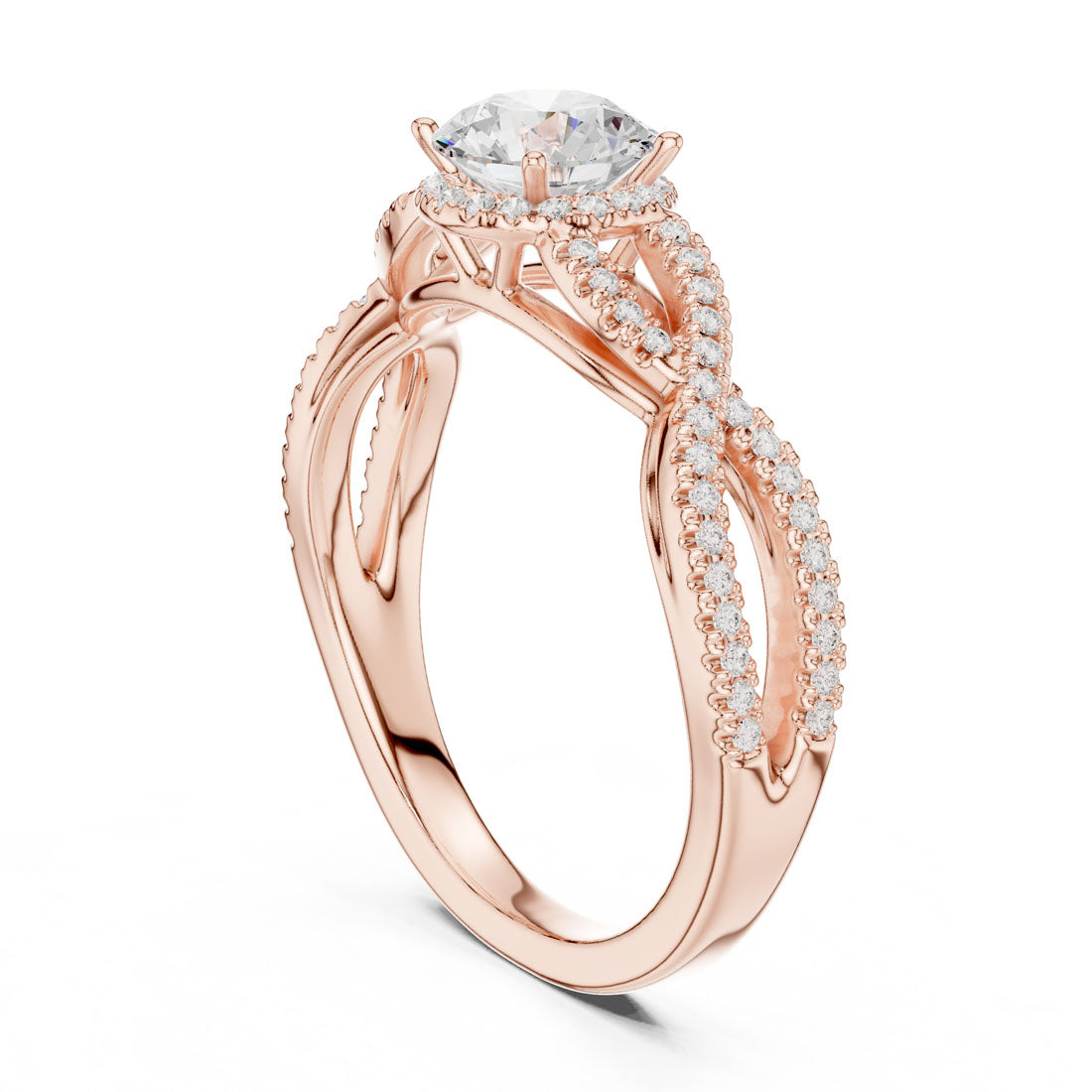 1.22 Ct. Round Diamond Solitaire with Round Halo and Pave-Set Band (LR-0232) 7