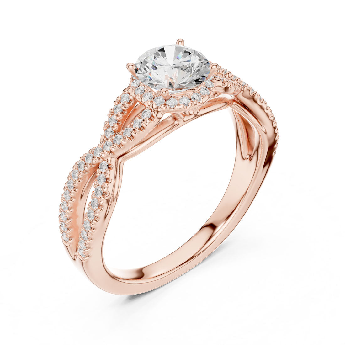 1.22 Ct. Round Diamond Solitaire with Round Halo and Pave-Set Band (LR-0232) 9