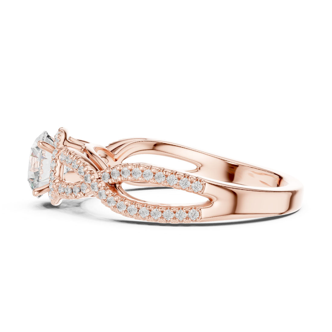 1.22 Ct. Round Diamond Solitaire with Round Halo and Pave-Set Band (LR-0232) 10