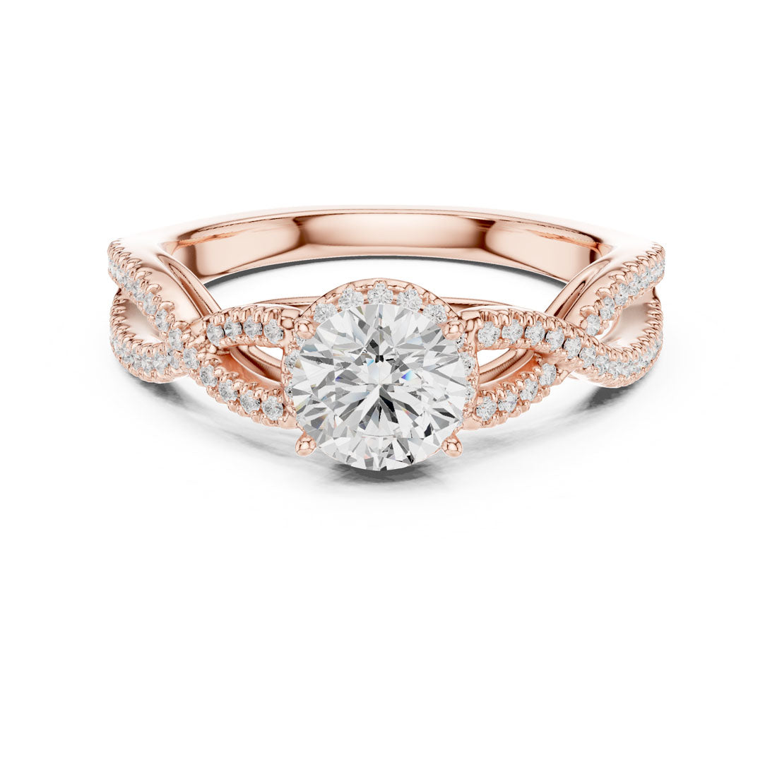 1.22 Ct. Round Diamond Solitaire with Round Halo and Pave-Set Band (LR-0232) 6