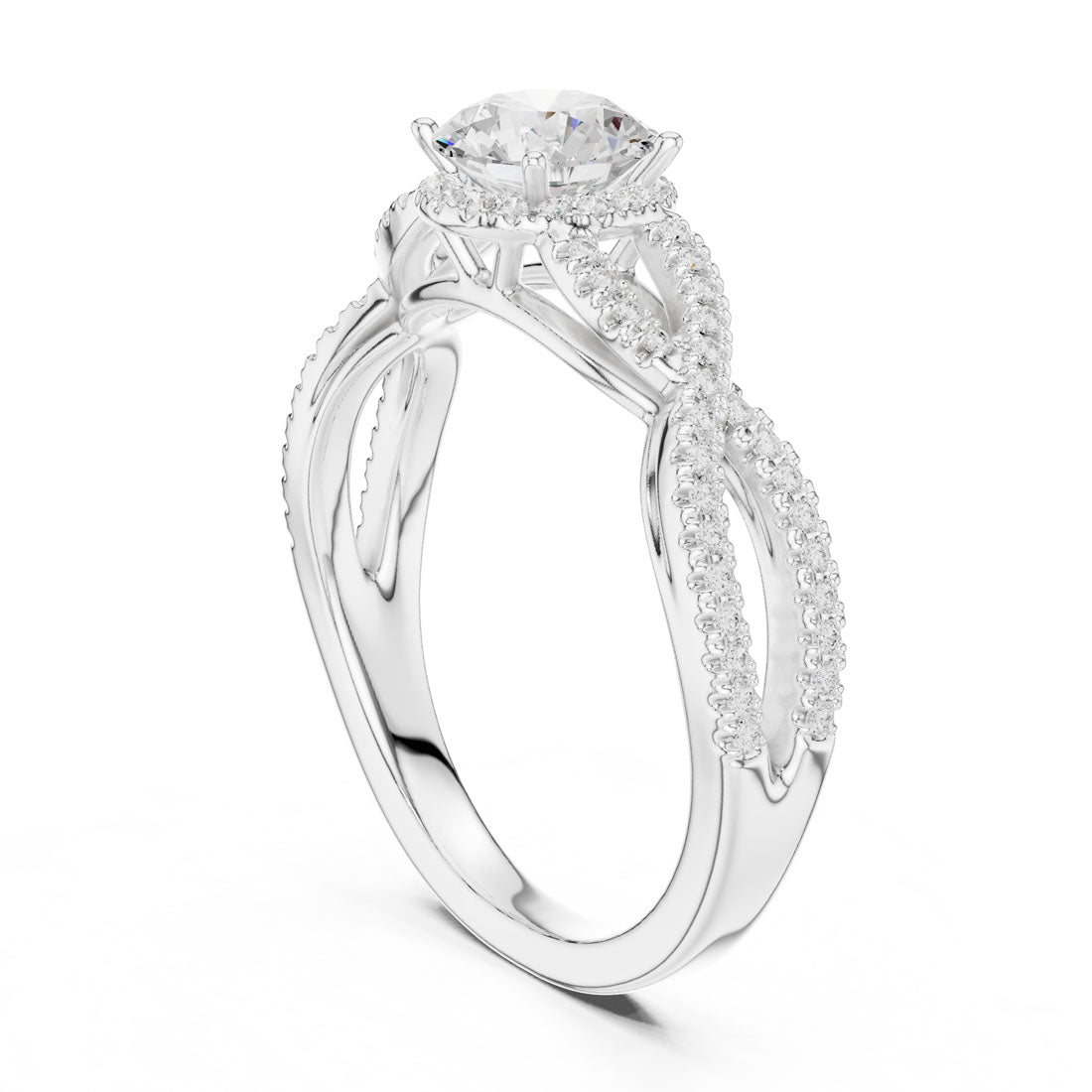 1.22 Ct. Round Diamond Solitaire with Round Halo and Pave-Set Band (LR-0232) 5