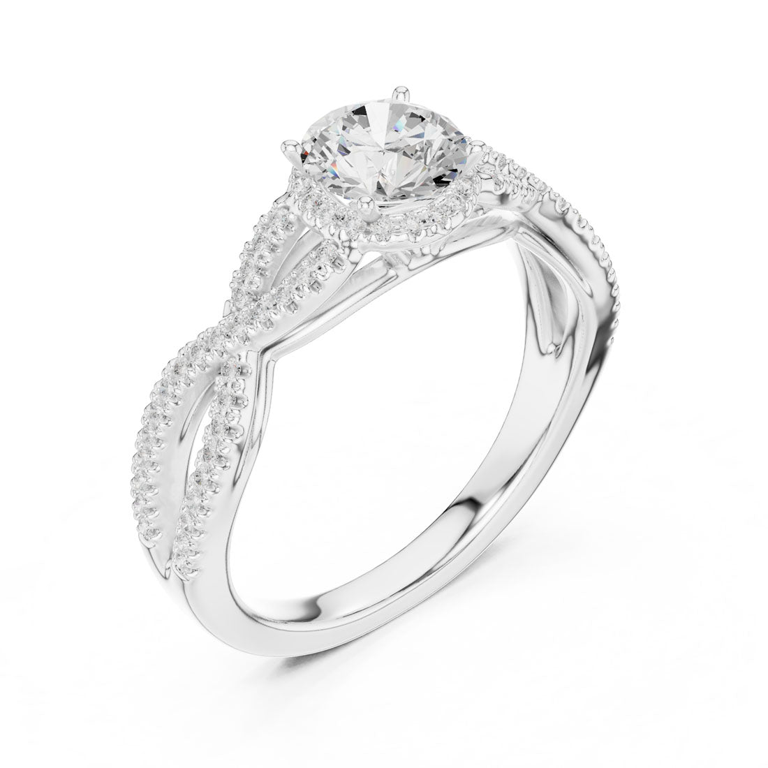 1.22 Ct. Round Diamond Solitaire with Round Halo and Pave-Set Band (LR-0232) 8