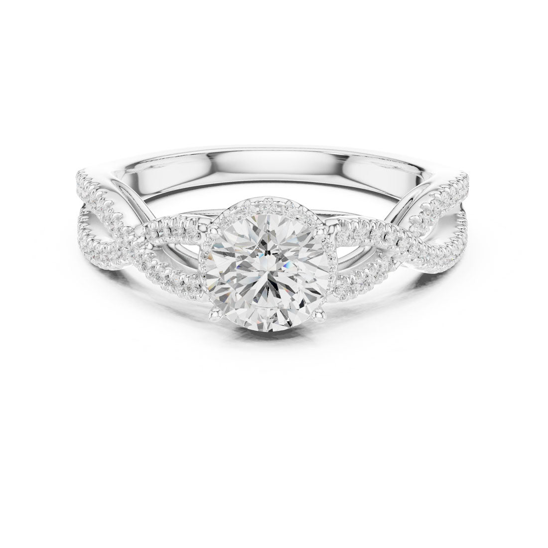 1.22 Ct. Round Diamond Solitaire with Round Halo and Pave-Set Band (LR-0232)