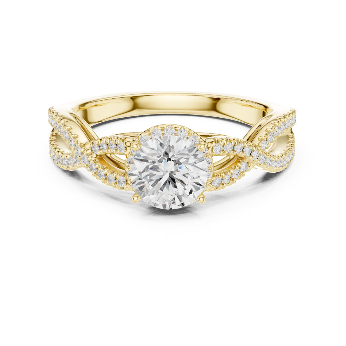 1.22 Ct. Round Diamond Solitaire with Round Halo and Pave-Set Band (LR-0232) 4