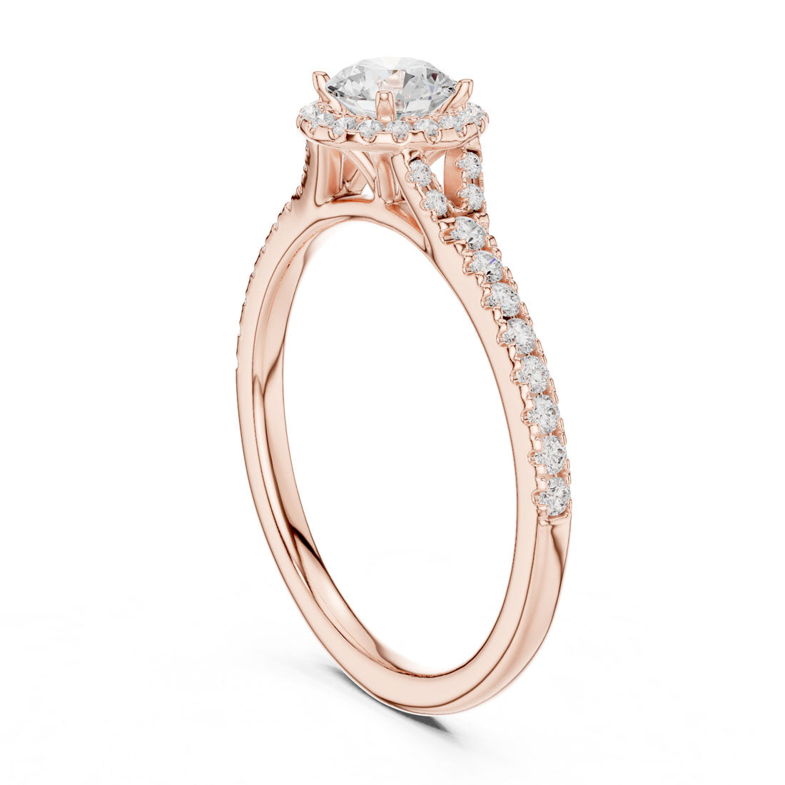 .85-1.20 Ct. Round Diamond Solitaire with Round Halo and Pavé-Set Band (LR-0238+0241) 10