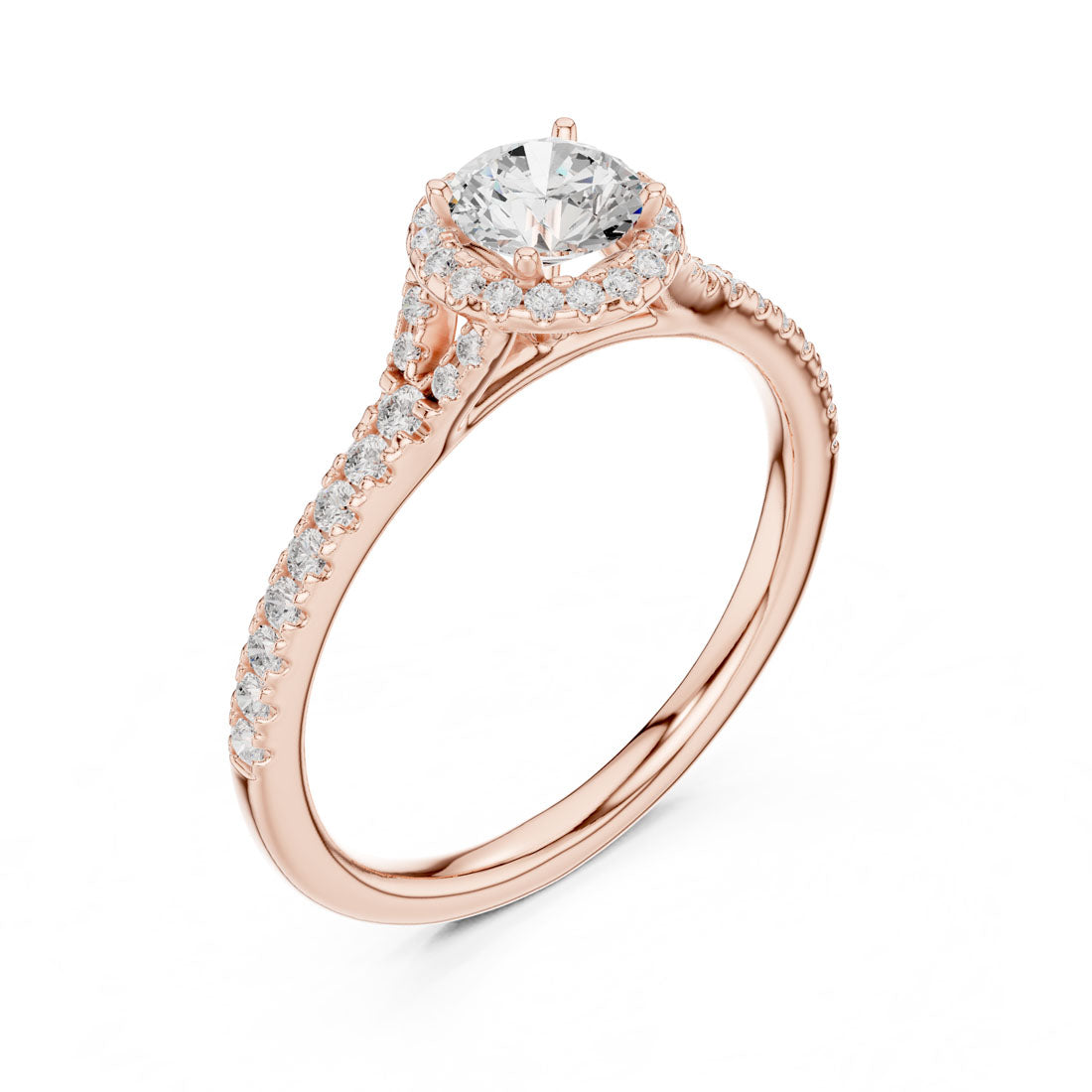 .85-1.20 Ct. Round Diamond Solitaire with Round Halo and Pavé-Set Band (LR-0238+0241) 6