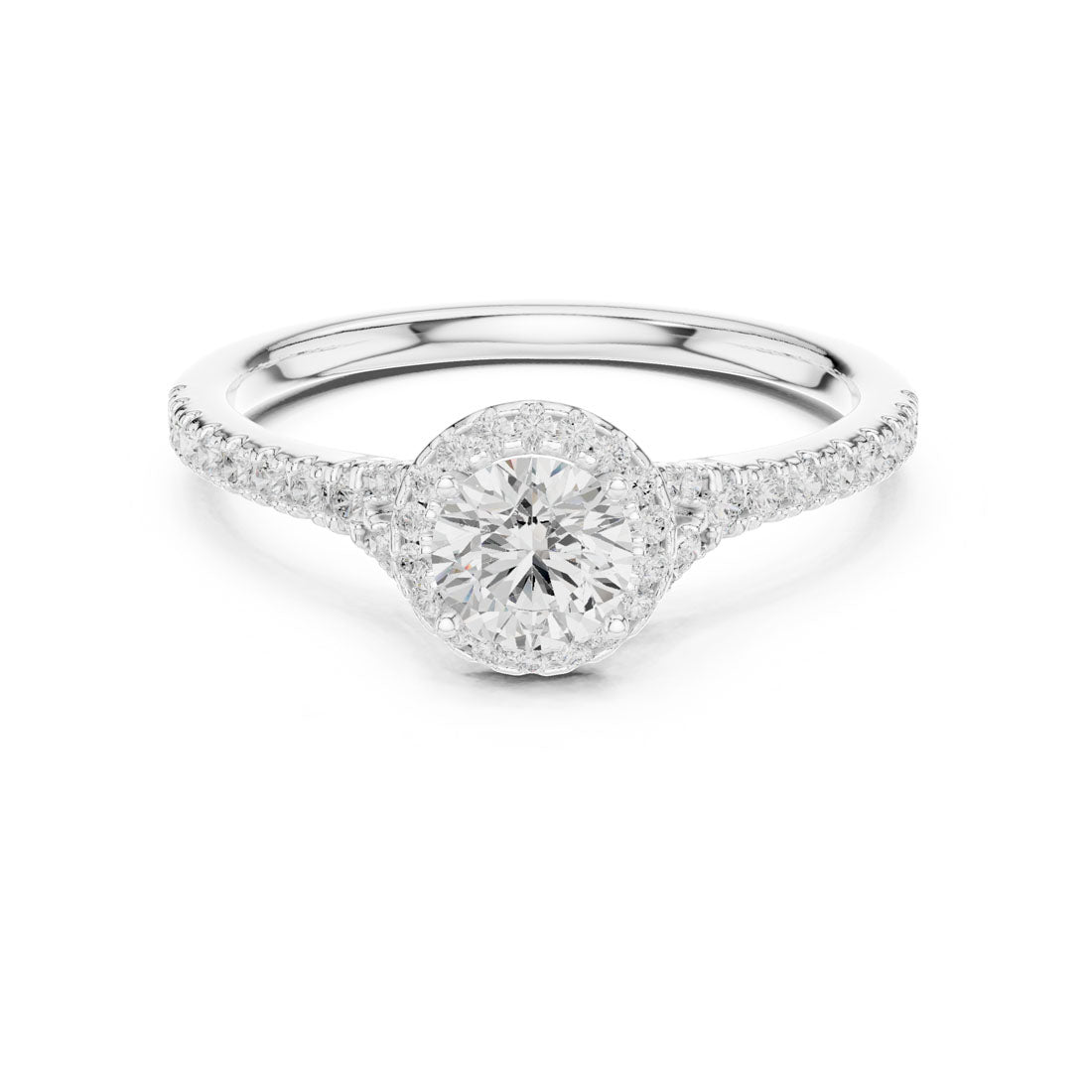 .85-1.20 Ct. Round Diamond Solitaire with Round Halo and Pavé-Set Band (LR-0238+0241)